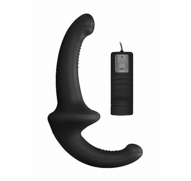 Strap-on podwójne prążkowane dildo czarne wibracja